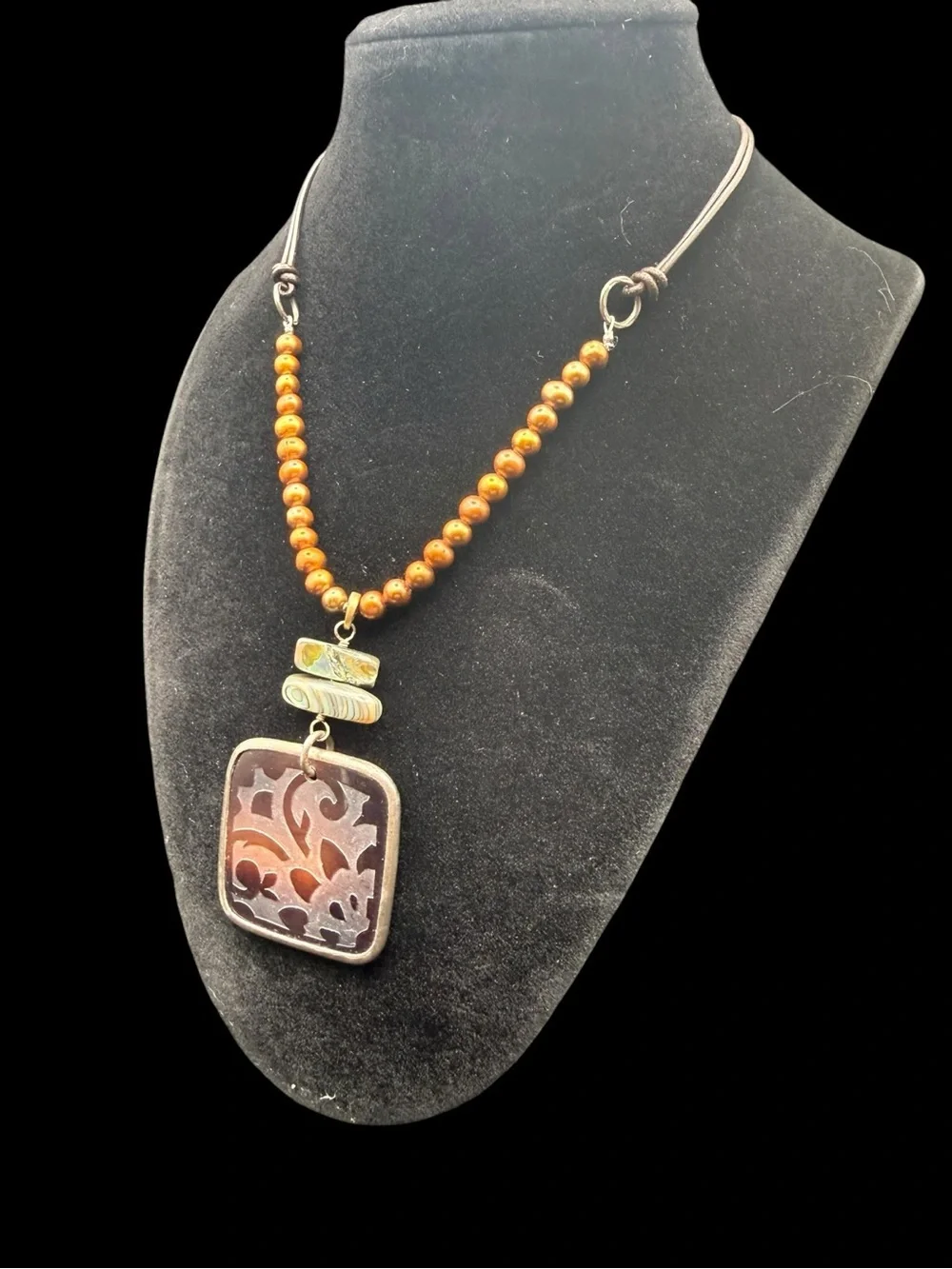 Silpada Handcrafted Brown Bead Pendant Necklace with Filigree Accent - Picture 2 of 5
